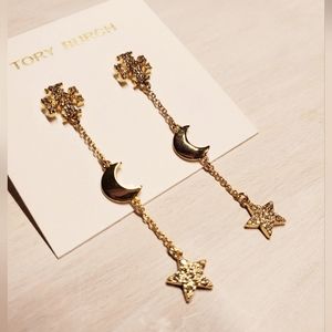 Tory Burch Limited Edition Gold Moon and Star Earnings. Brand NEW